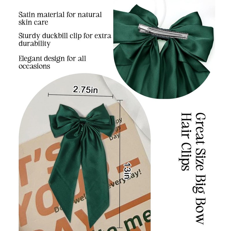 illpta Big Bow Hair Clips, Long Ribbon Hair Pins for Women - Green Hair Bows, Soft Barrettes, and Party Accessories - Image 5